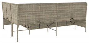 világosszürke polyrattan L-alakú kerti kanapé párnákkal