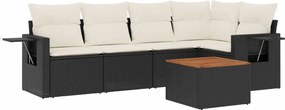 vidaXL 6 részes fekete polyrattan kerti ülőgarnitúra párnákkal