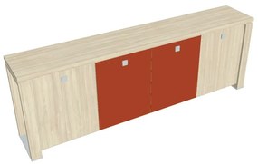 Verno+ S alacsony szekrény 260 x 46 x 90 cm, kombinált ajtó, akác / narancs