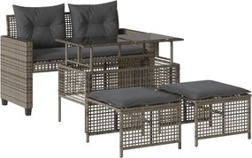 vidaXL 4 részes szürke polyrattan üveg kerti ülőgarnitúra párnákkal