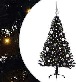 vidaXL Mesterséges, előre világított karácsonyi fa Fekete 150 cm PVC
