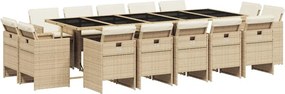 vidaXL 15 részes bézs polyrattan kerti étkezőgarnitúra párnákkal