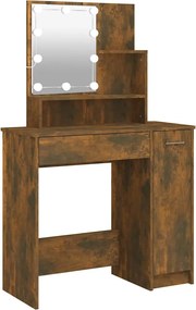 vidaXL füstös tölgyszínű LED-es fésülködőasztal 86,5 x 35 x 136 cm