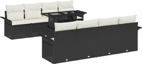 vidaXL Kerti Kanapé Szett párnával 9 pcs Fekete Poli rattan