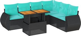 vidaXL 7 részes fekete polyrattan kerti ülőgarnitúra párnával