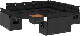 vidaXL 14 részes fekete polyrattan kerti ülőgarnitúra párnákkal