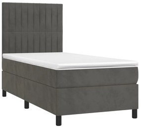 sötétszürke bársony rugós és LED-es ágy matraccal 100x200 cm