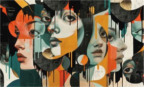 Fotótapéta Flizelin Fal a Hálószobába Színes arcok 416x254 Ragasztó