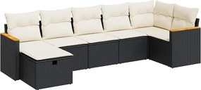 vidaXL 7 részes fekete polyrattan kerti ülőgarnitúra párnával