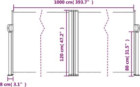 Tópszínű behúzható oldalsó napellenző 120 x 1000 cm