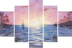 Kép - naplemente a víz felett, akvarell (150x105 cm)
