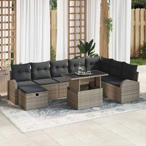 vidaXL Kerti Kanapé Szett párnával tárolóval 9 pcs Szürke Poli rattan