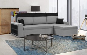 PAVEL Kinyitható sarokkanapé Világosszürke/fekete