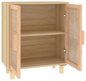 barna tömör fenyő/természetes rattan tálalószekrény 60x30x70cm