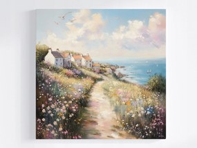 Vászonkép Canvas Tenger Házak Falu Virágok Vitorlás Tájkép 80x80