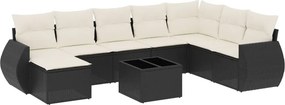 vidaXL 9 részes fekete polyrattan kerti ülőgarnitúra párnákkal
