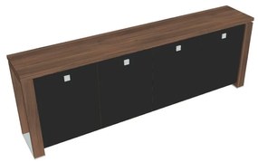 Verno+ alacsony szekrény 260 x 46 x 90 cm, üvegajtó, dió / fekete