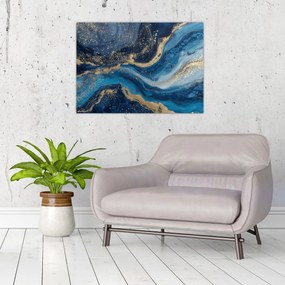 Üveg kép - Kék-arany absztrakt márvány (70x50 cm)