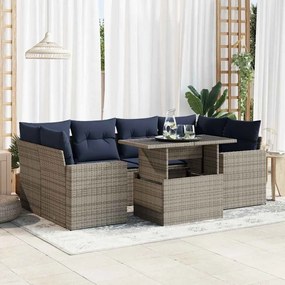 vidaXL 7 részes szürke polyrattan akácfa kerti ülőgarnitúra párnákkal
