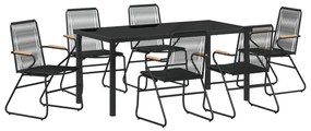 7 Részes Kerti Étkező Szett Fekete PVC Rattan
