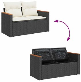 7 részes fekete polyrattan akácfa kerti ülőgarnitúra párnával