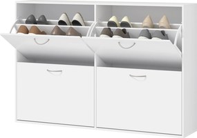 HOMCOM Fehér Cipőszekrény Modern Cipő Szervező 4 Lehajtható Fiókkal és Állítható Polcokkal 16-24 Páros Cipőhöz Előszobába 120x24x81 cm | Aosom