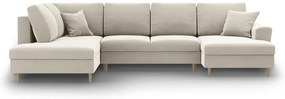 Bézs bársony kinyitható tárolóhelyes sarokkanapé (bal oldali-U alakú) Kyoto – Cosmopolitan Design