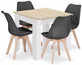 Étkező garnitúra 1 + 4, MADO asztal 80x80 fehér/tölgy sonoma + BALI MARK szék fekete