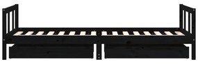 fekete tömör fenyőfa gyerekágykeret fiókokkal 90 x 200 cm