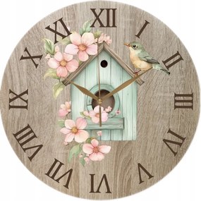 Dekoratív falióra 35 cm nyomott mintával Madárház virágokkal