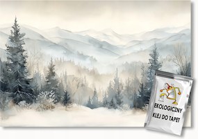 Fotótapéta Flizelina Tájkép Hegyek Erdő Fák Lucfenyő Köd 400x280 ragasztó