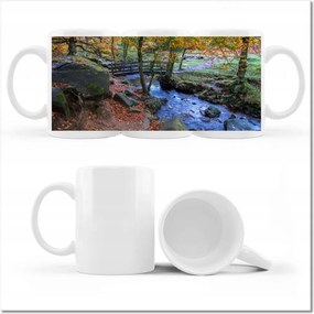 Bögre fényképpel Híd a parkban az őszi időszakban