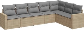 vidaXL 7 részes bézs polyrattan kerti ülőgarnitúra párnákkal