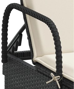 fekete polyrattan napozóágy kerekekkel és párnával