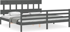 vidaXL szürke tömör fa ágykeret fejtámlával 200 x 200 cm