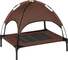 PawHut Emelt Kutyafekhely Napernyővel, Kültéri Kutyakölcsönző Tetővel, Légáteresztő, Taft Szövet Kempinghez, Kávé 76 x 61 x 73 cm | Aosom