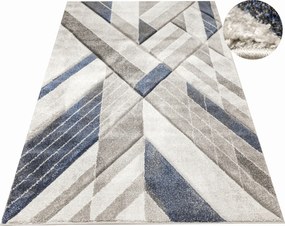 Szürke Szőnyeg Sötétkék Geometria Nappaliba Puha Gyapjú Kandy 140x190 cm