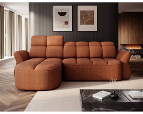 Terrakotta színű bársony kinyitható-tárolóhelyes sarokkanapé (bal oldali-heverő résszel) Beneth – ELTAP