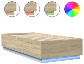 sonoma tölgyszínű szerelt fa ágykeret LED-del 90 x 200 cm