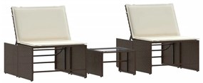 2 db barna polyrattan napozóágy asztallal