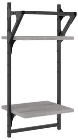 2 db 2 szintes szürke sonoma tölgy falipolc rúddal 30x25x65 cm