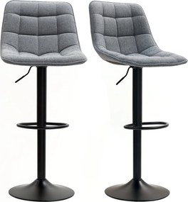 HOMCOM 2 db Bárszék, Kárpitozott Bárszék Hátlappal, Acél Váz, Chenille Hatás, Magasságban Állítható Konyhai Székek Lábpihentetővel 360°-ban Forgó Pult