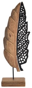 InDecor Fekete mangófa levél talapzaton, 11 x 5 x 35 cm