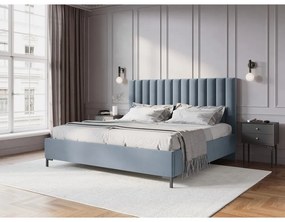 Világoskék kárpitozott ágyneműtartós franciaágy ágyráccsal 160x200 cm Casey – Mazzini Beds