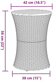fekete polyrattan és tömör fa kerti dob alakú kisasztal