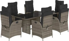 vidaXL 7 részes szürke polyrattan kerti étkezőgarnitúra párnával
