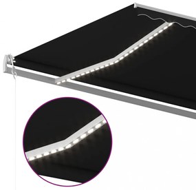 antracitszürke kézzel behúzható LED-es napellenző 6x3 m