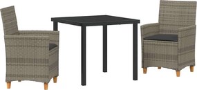 vidaXL Kert étkező szett 3 pcs Szürke polirattan