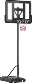 HOMCOM Szabályozható Magasságú Kültéri Kosárlabda Gyűrű 220-365 cm Hordozható Kosárlabda Gyűrű Állvánnyal Kerekes Tölthető Alappal Fekete | Aosom