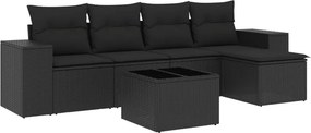 vidaXL 6 részes fekete polyrattan kerti ülőgarnitúra párnákkal